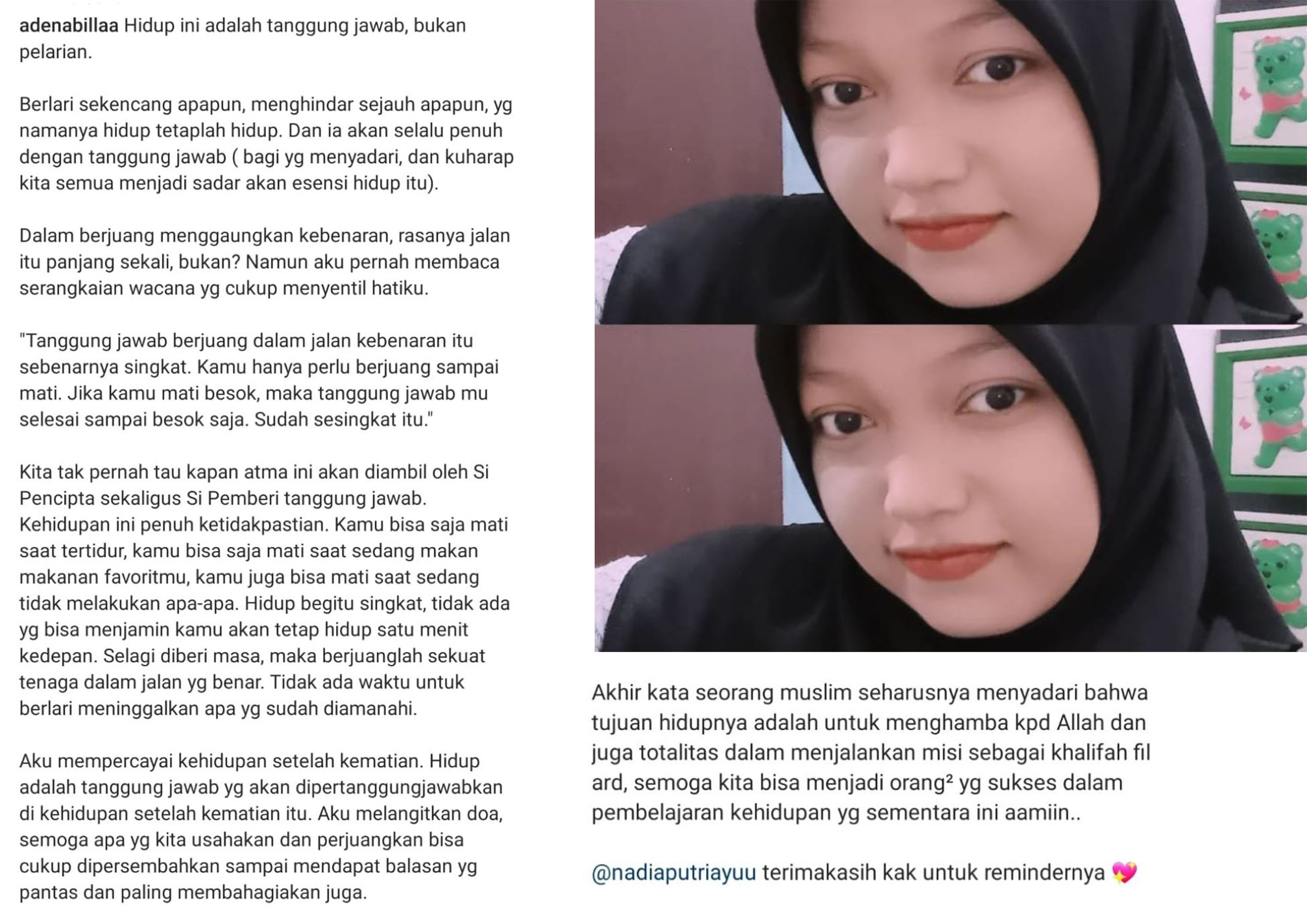 Viral unggahan terakhir instagram Ade Nabila korban kecelakaan bus rombongan SMK Lingga Kencana.