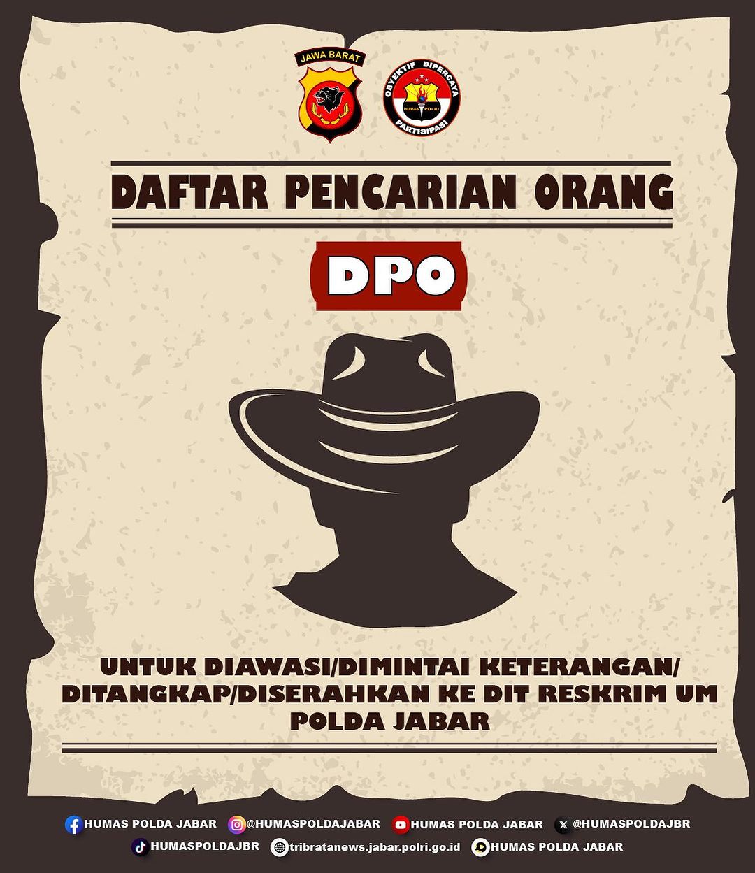 unggahan @humaspoldajabar terkait penetapan DPO