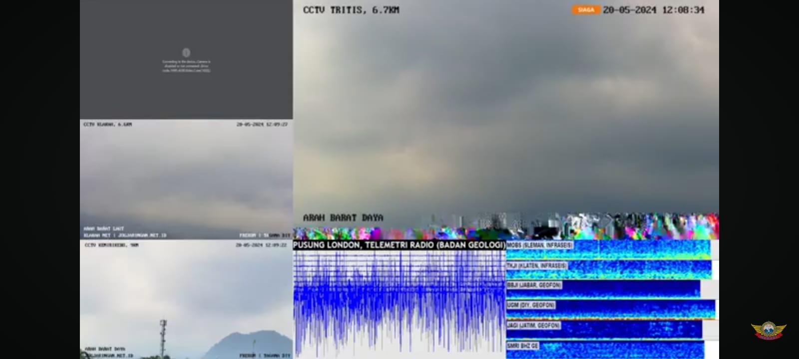 Rekaman seismograf saat terjadi hujan abu di Kepuharjo Sleman (20/5/2024).