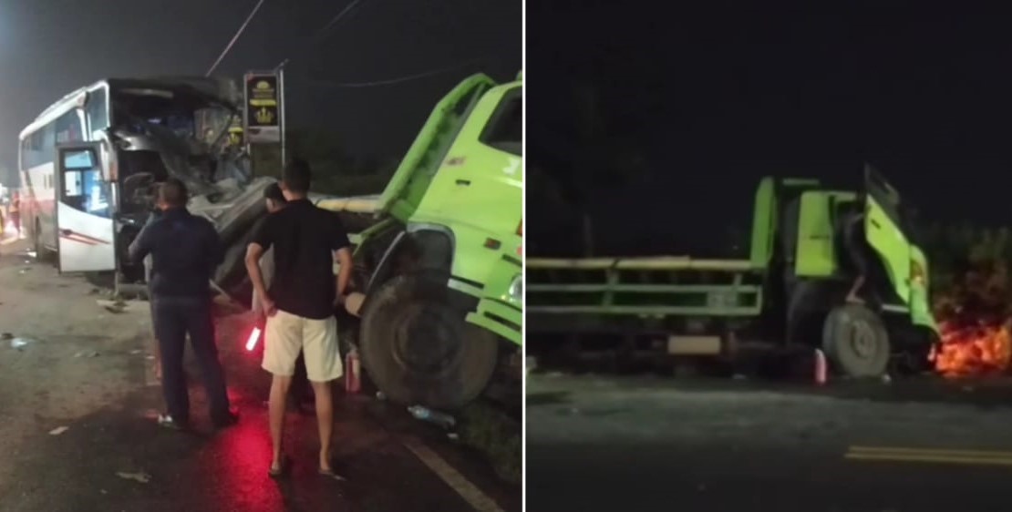 Tangkapan layar kecelakaan lalu lintas di depan SPBU Ambarketawang Gamping