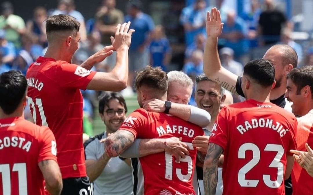 Selebrasi para penggawa Mallorca usai Pablo Maffeo berhasil jebol gawang Getafe (ig rcdmallorcaoficial)