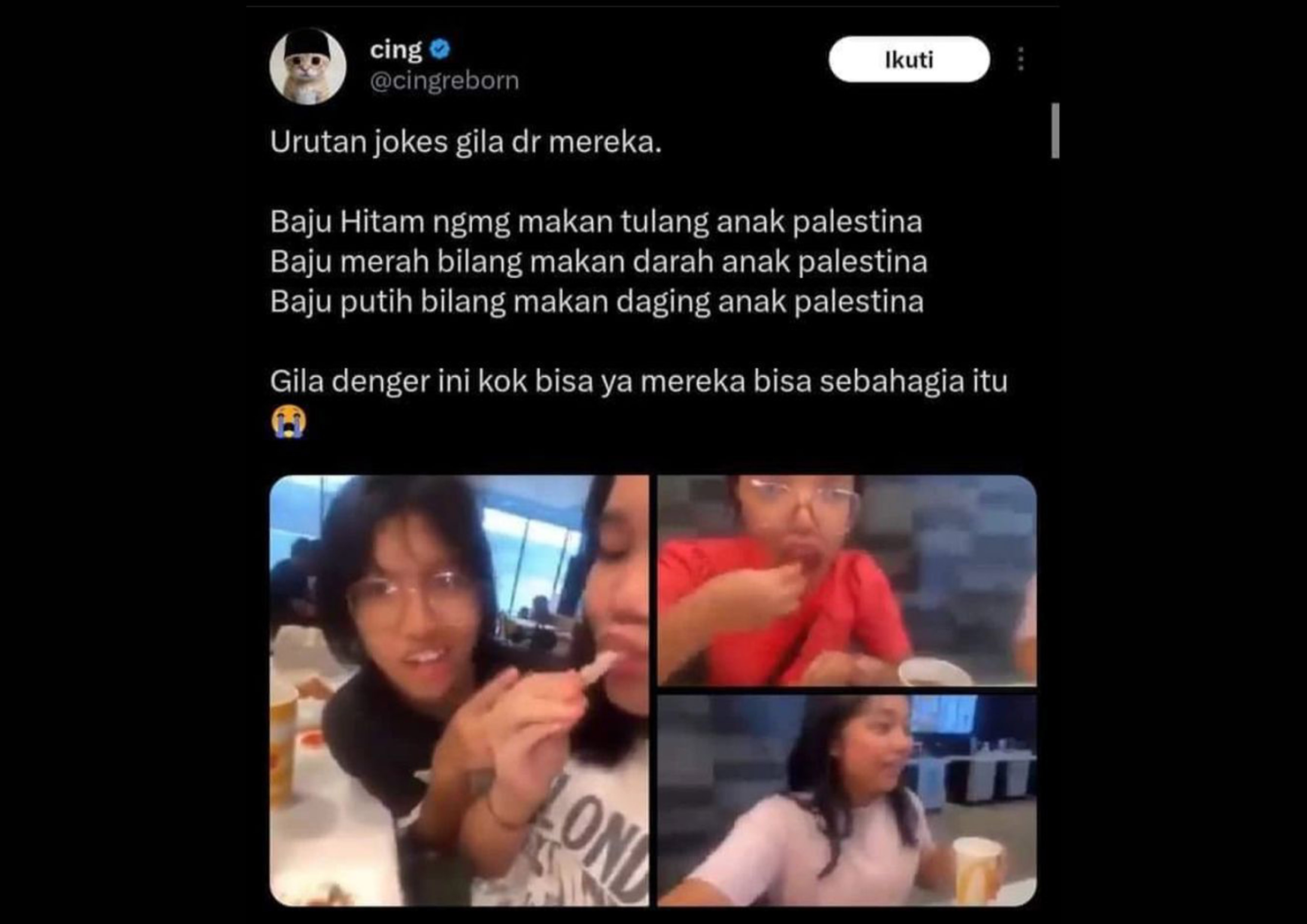 Remaja yang membuat lelucon soal anak Palestina viral banyak hujatan hingga dibody shaming netizen.