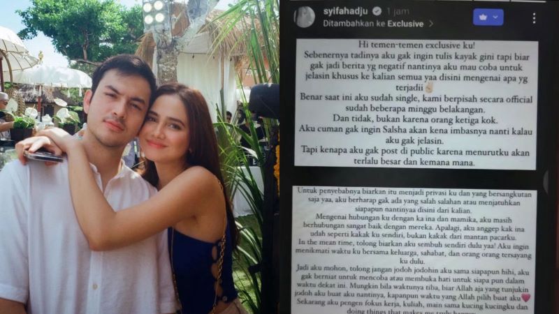 Syifa Hadju dan Rizky Nazar serta unggahan kandasnya hubungan asmara keduanya dalam Insta Story Syifa Hadju.