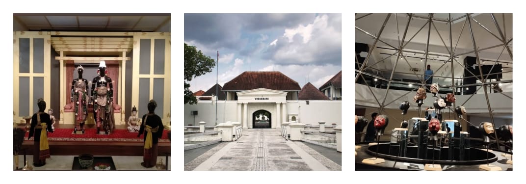Dari kiri, Museum Batik, Museum Benteng Vredeburg, Museum Sonobudoyo (Gmaps)