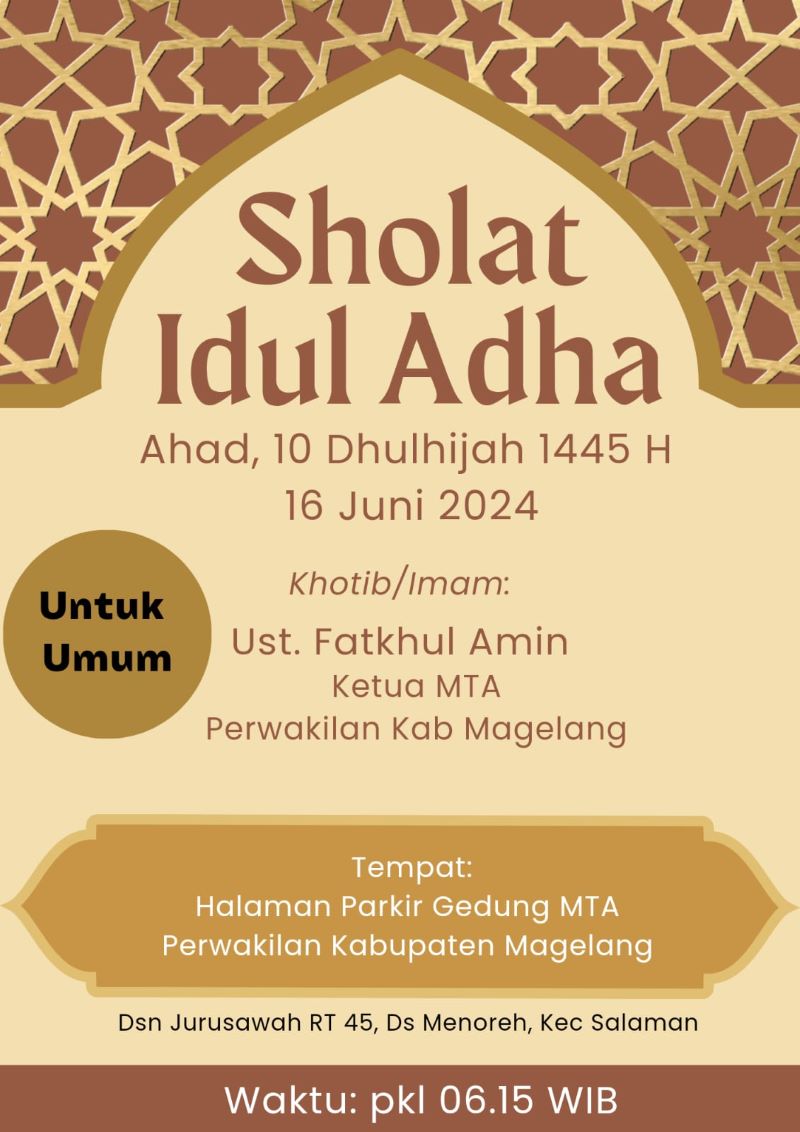 Majelis Tafsir Al-Quran (MTA) Perwakilan Kabupaten Magelang menggelar salat Idul Adha dan penyembelihan hewan kurban lebih awal, Minggu (16/6/2024).