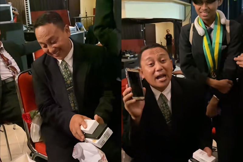IPA 1 Siswa MAN 3 Sleman beri hadiah handphone untuk wali kelas.