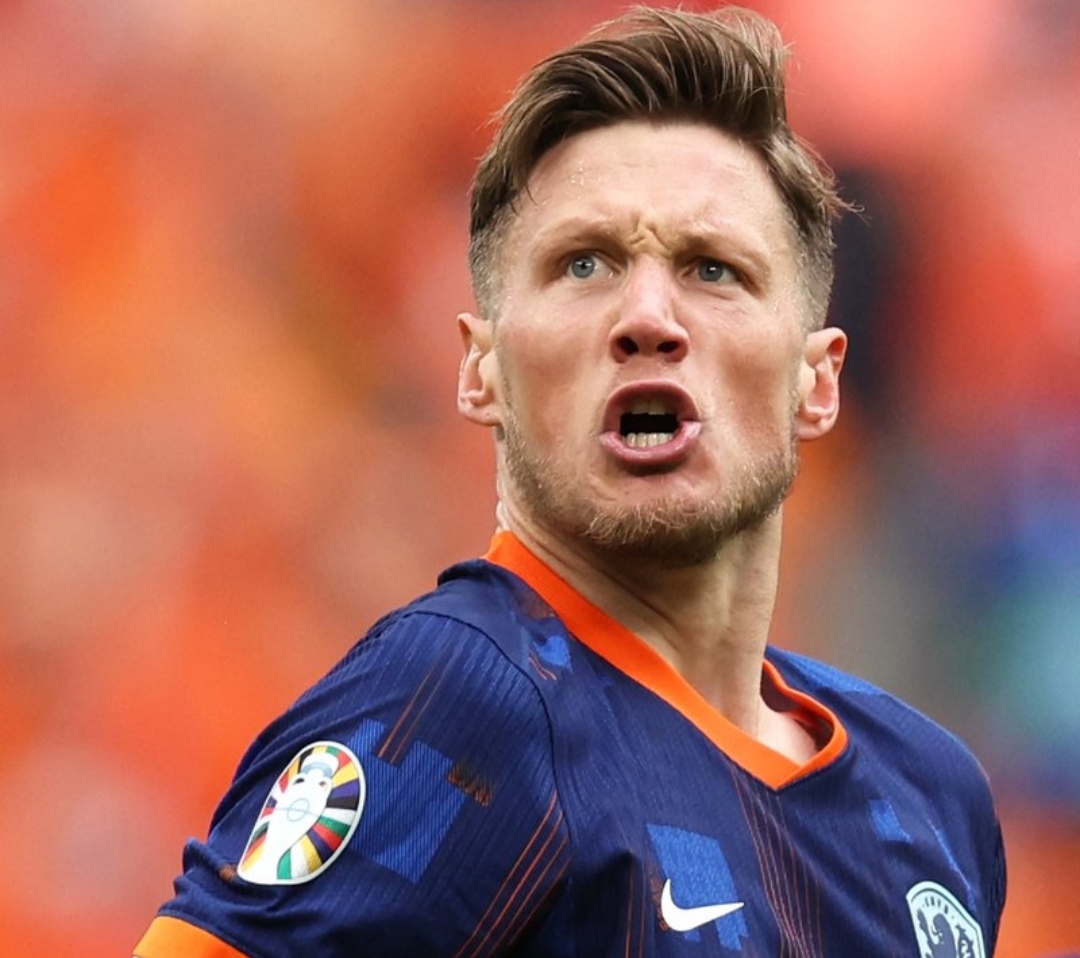 Selebrasi Wout Weghorst usai mencetak gol kemenangan bagi Belanda atas Polandia