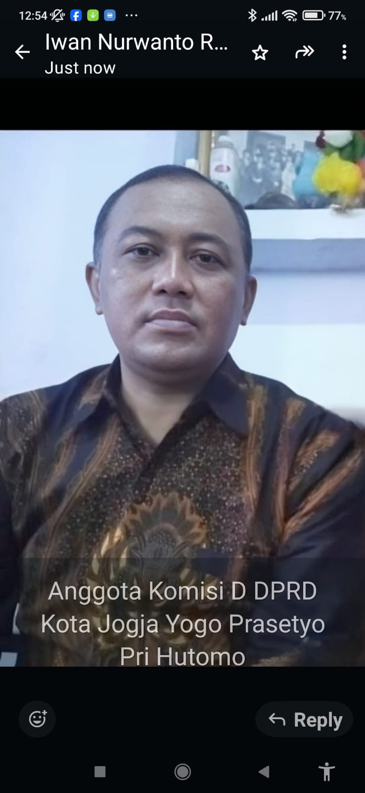 Anggota Komisi D DPRD Kota Jogja Yogo Prasetyo Pri Hutomo