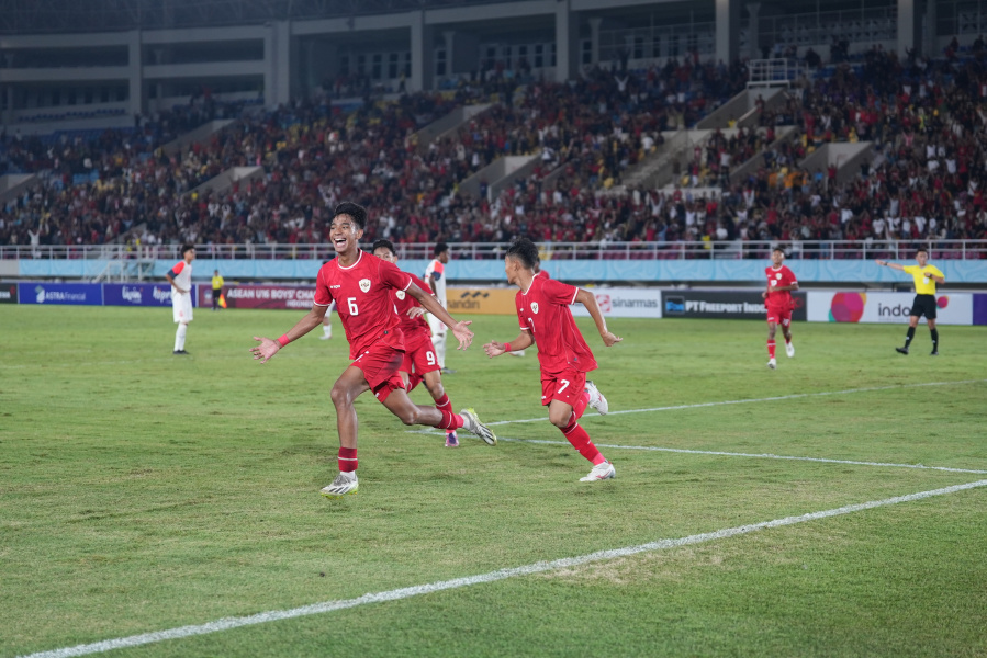 Selebrasi pemain timnas Indonesia U16 usai mencetak gol ke gawang Filipina dalam ajang ASEAN U16 Boys Championship (PSSI)