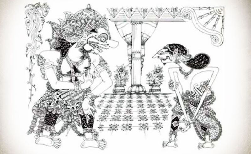 Ilustrasi wayang dari Prabu Dewata Cengkar dan Aji Saka.
