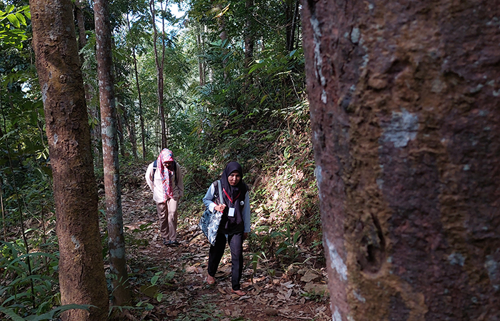 BERJALAN: Etik menembus hutan untuk mendatangi rumah warga.ANOM BAGASKORO/RADAR JOGJA