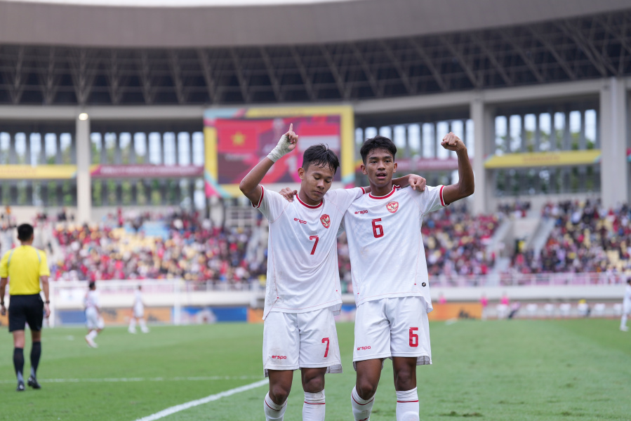 Selebrasi pemain timnas Indonesia U16 usai kalahkan Vietnam dan amankan juara ketiga ASEAN Boys Championship U16 2024 (PSSI)