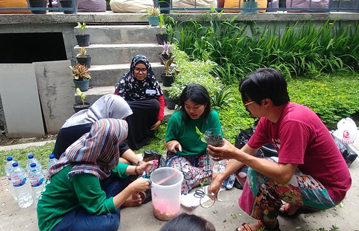 MANFAATKAN LAHAN: Anggota Komunitas Jogja Berkebun tetap bisa berkebun tanpa adanya lahan dan pekarangan yang luas. Memanfaatkan media apa saja yang bisa digunakan untuk menanam.
