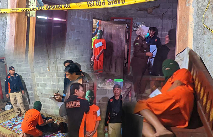 TEGA: Rekonstruksi kasus KDRT berujung pembunuhan terhadap istri sendiri di Padukuhan Dadapayu, Semanu, Gunungkidul.Andi May/Radar Jogja&nbsp;