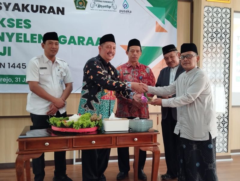 Tasyakuran Sukses Penyelenggaraan Haji Tahun 1445 H/2024 M di Aula PLHUT, Kemenag Purworejo, Rabu (31/7/2024).