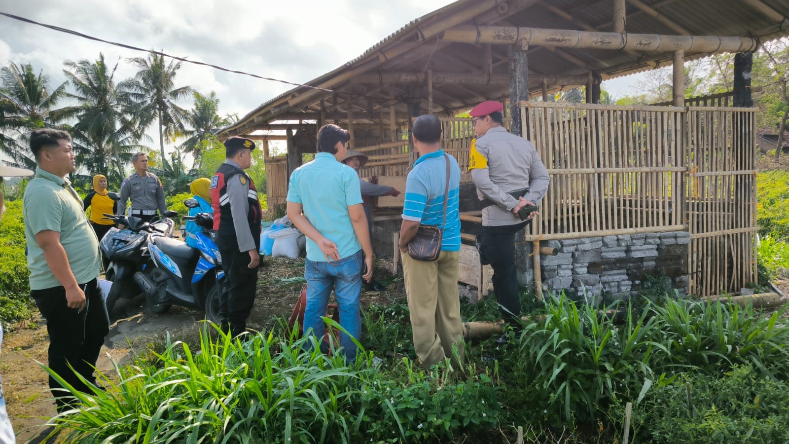 Kepolisan melakukan pengecekan di TKP pencurian 12 kambing.&nbsp;
