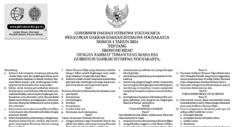 Peraturan Daerah DIY Nomor 1 Tahun 2024 Tentang Ekonomi Hijau