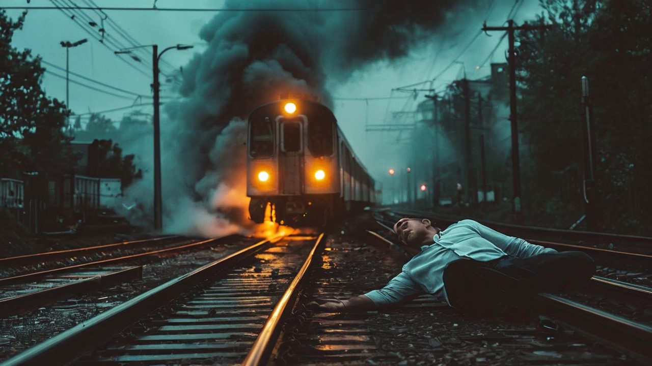 ilustrasi tabrakan kereta.  (AI Image Generator)