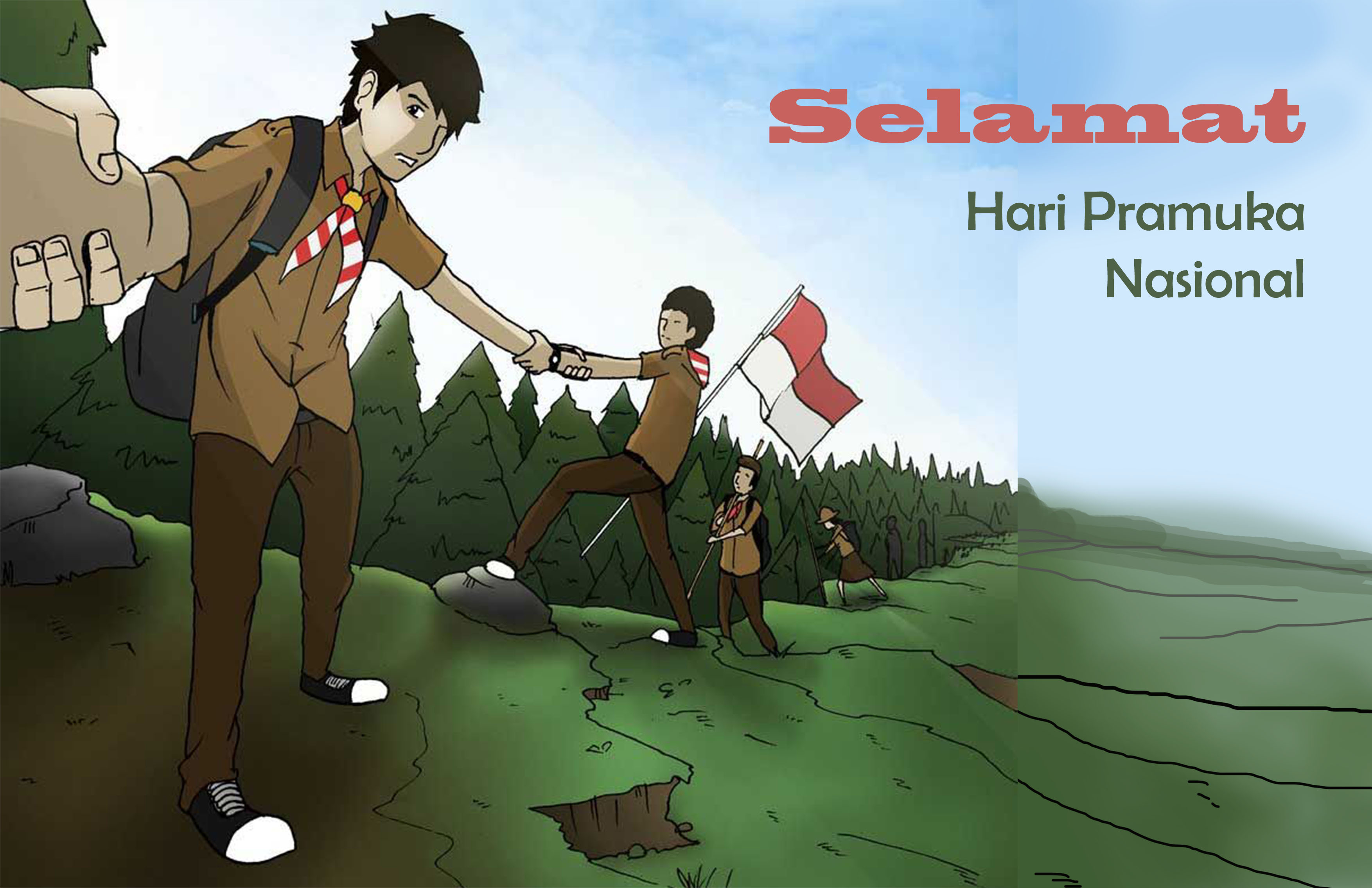 Ilustrasi pramuka menolong sesama.
