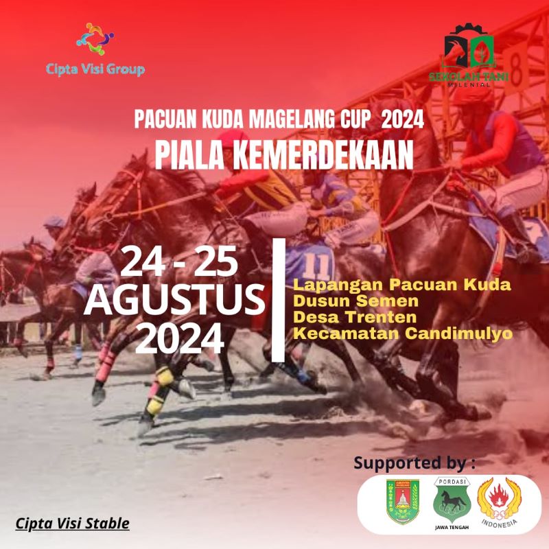Pamflet pengumuman kegiatan Pacuan Kuda Magelang Cup 2024.