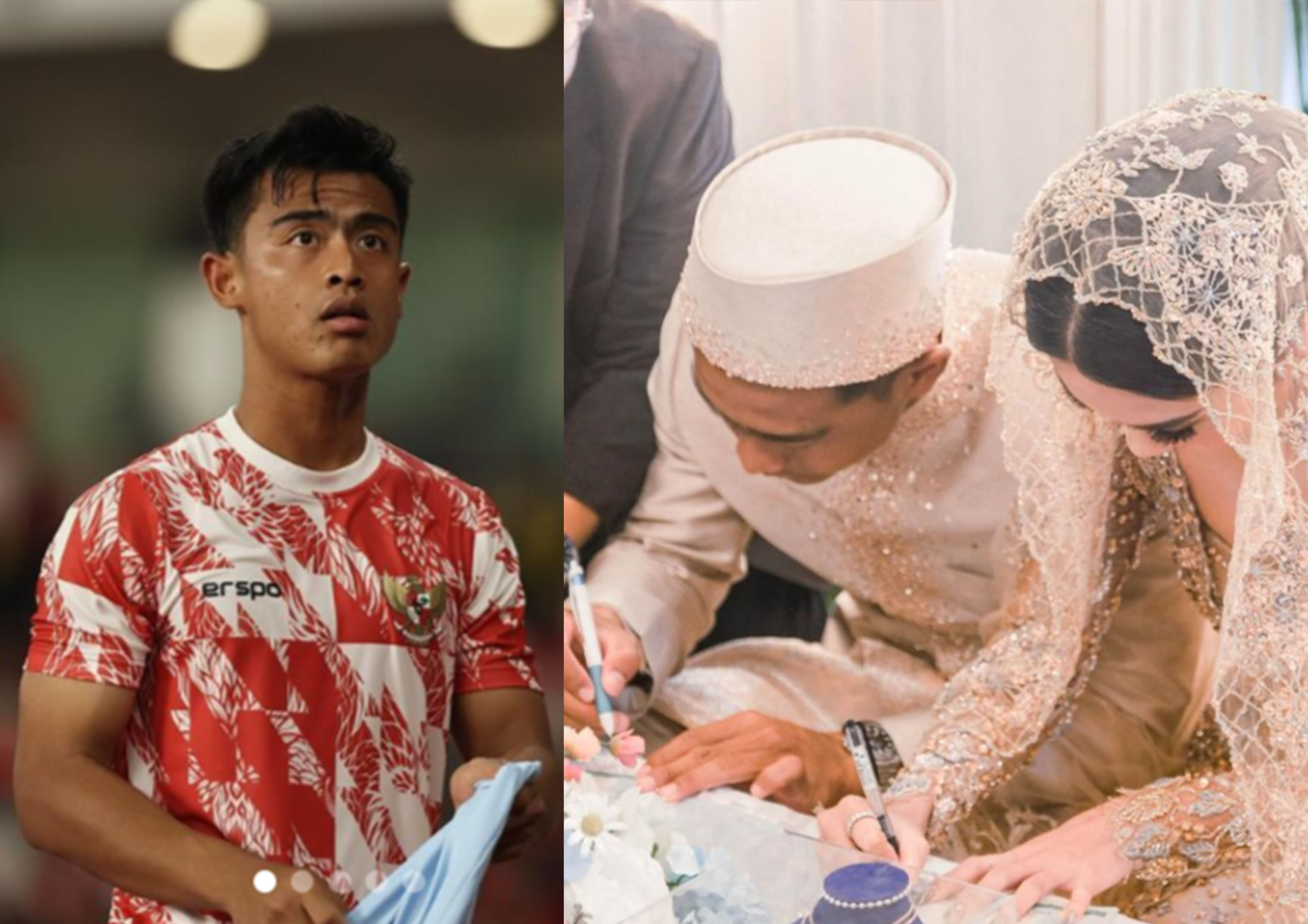 Pesepak Bola tanah Air Pratama Arhan (kiri) dan pernikahannya bersama Azizah Salma.