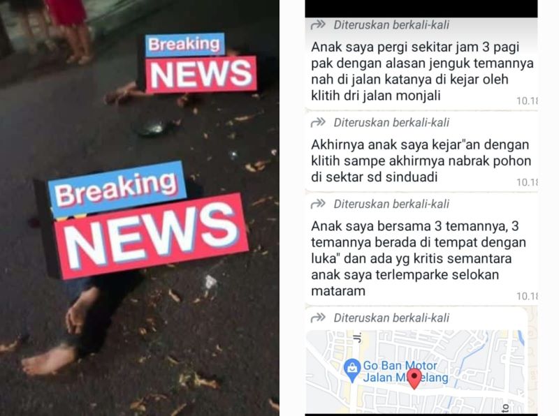 Diduga dikejar klitih, tiga pemuda alami kecelakaan di Selokan Mataram, Sinduadi, Mlati, Sleman, Rabu (21/8/2024)