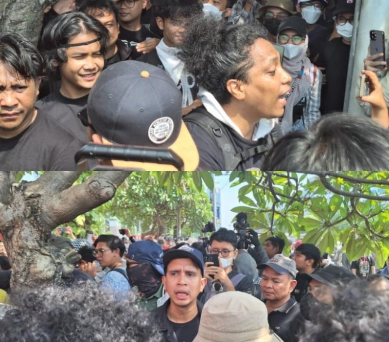 Sejumlah komedian dan influencer tampak mengikuti aksi demonstrasi di Gedung DPR RI, Kamis (22/8/2024).  &nbsp;