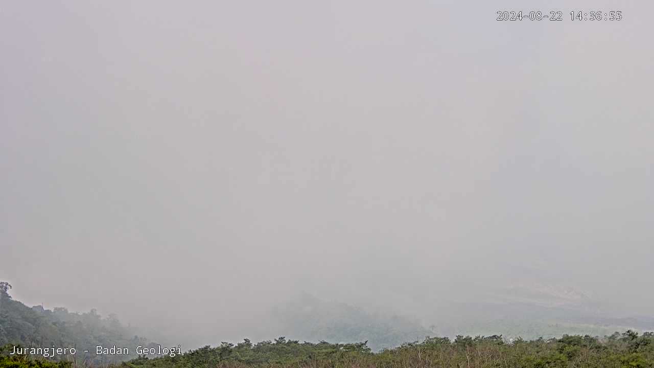 Luncuran awan panas guguran Merapi pada Kamis 22  Agustus 2024 pukul 14.36 WIB terpantau CCTV Jurangjero Kabupaten Magelang milik Badan Geologi.   (BPPTKG)