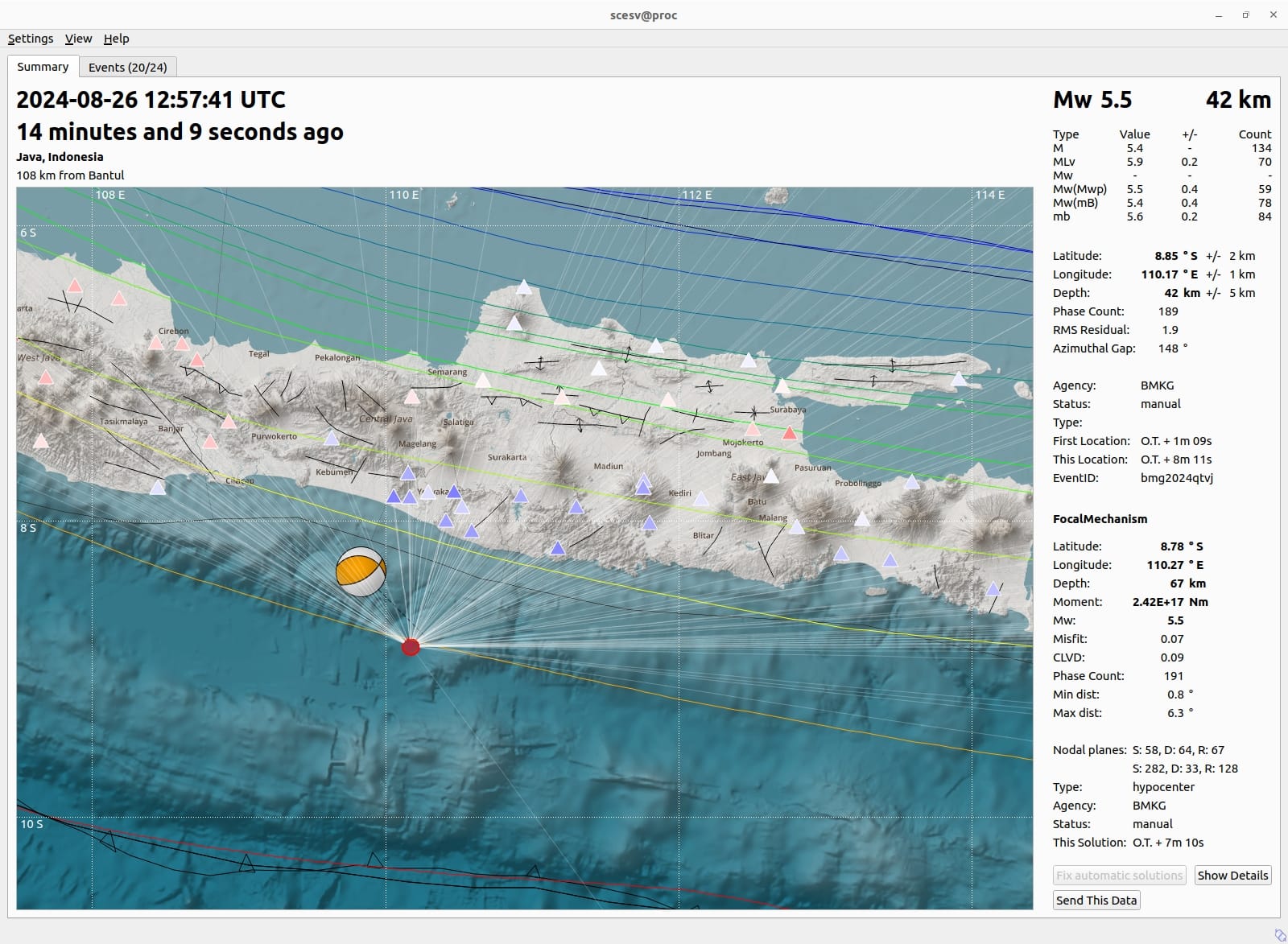 Peta Pusat gempa selatan Yogyakarta
