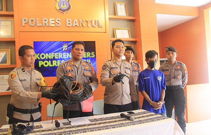 DICOKOK: Warga Trirenggo, Bantul bernama Baskora, 36, diringkus jajaran Polsek Jetis usai kedapatan mencuri kabel perangkat tower BTS di Padukuhan Gaduh, Jetis, Bantul.