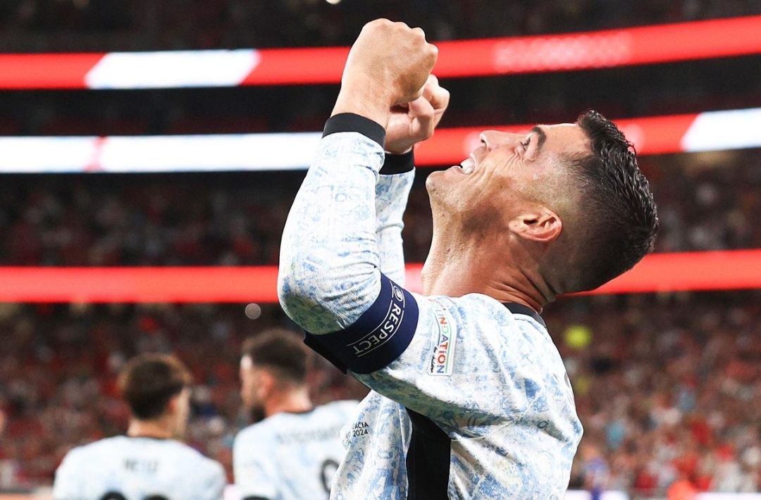 Selebrasi Cristiano Ronaldo usai mencetak gol dalam kemenangan Portugal atas Kroasia dalam matchday pertama Nations League A grup 1 (fabrizioromano)