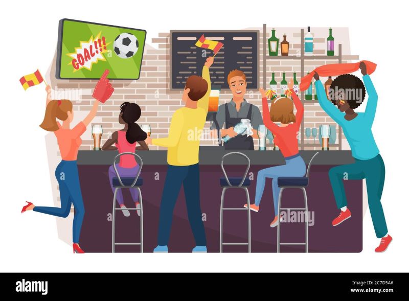 Ilustrasi nobar sepak bola di coffee shop.