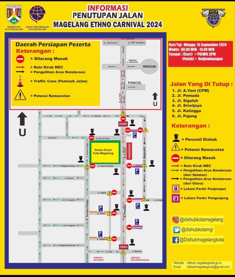Informasi penutupan jalan Magelang Ethno Carnival 2024.