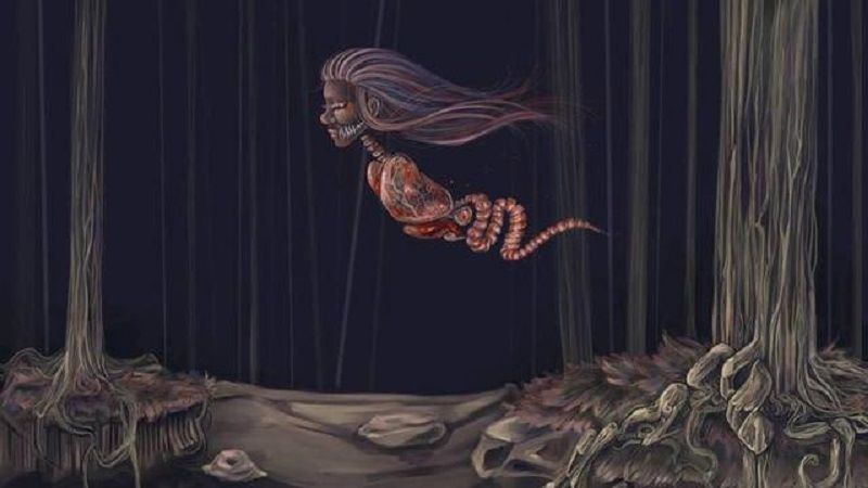 Ilustrasi hantu poppo yang meneror sebuah desa untuk mencari mangsa.