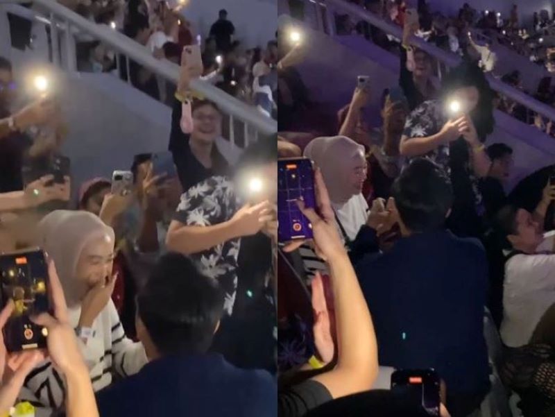 PECAH: Konser Bruno Mars jadi momen spesial pasangan muda melamar kekasihnya, saat lagu Marry you dinyanyikan.