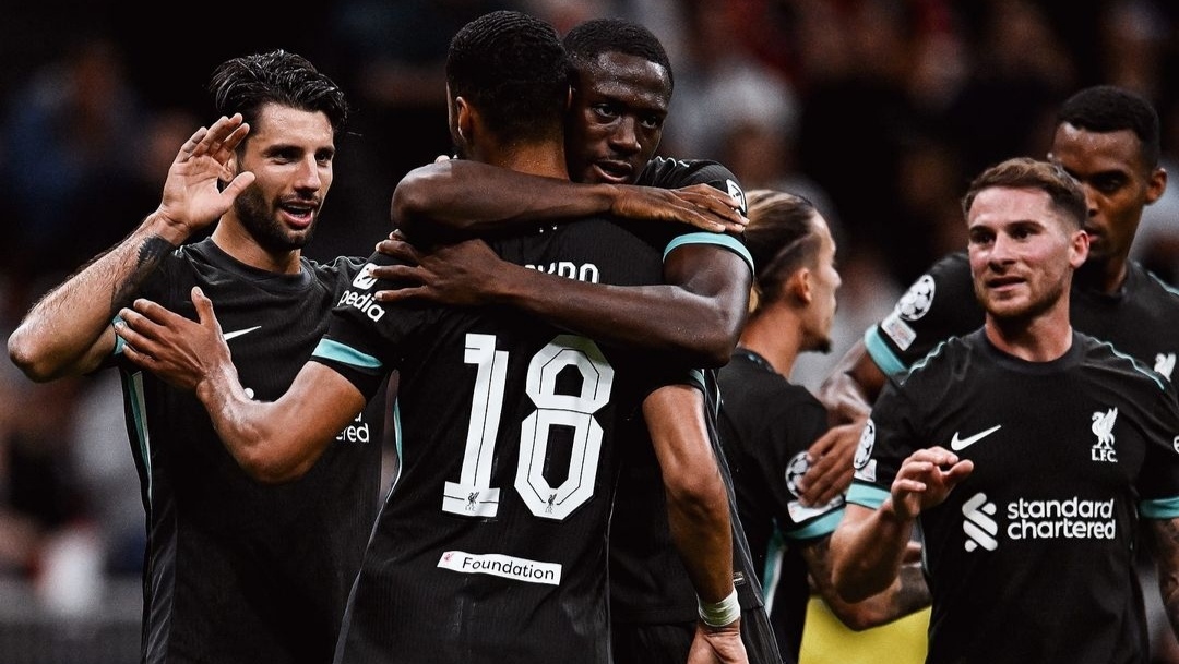 Selebrasi pemain Liverpool usai kalahkan AC Milan dalam laga pembuka Liga Champion di San Siro (ig liverpoolfc)