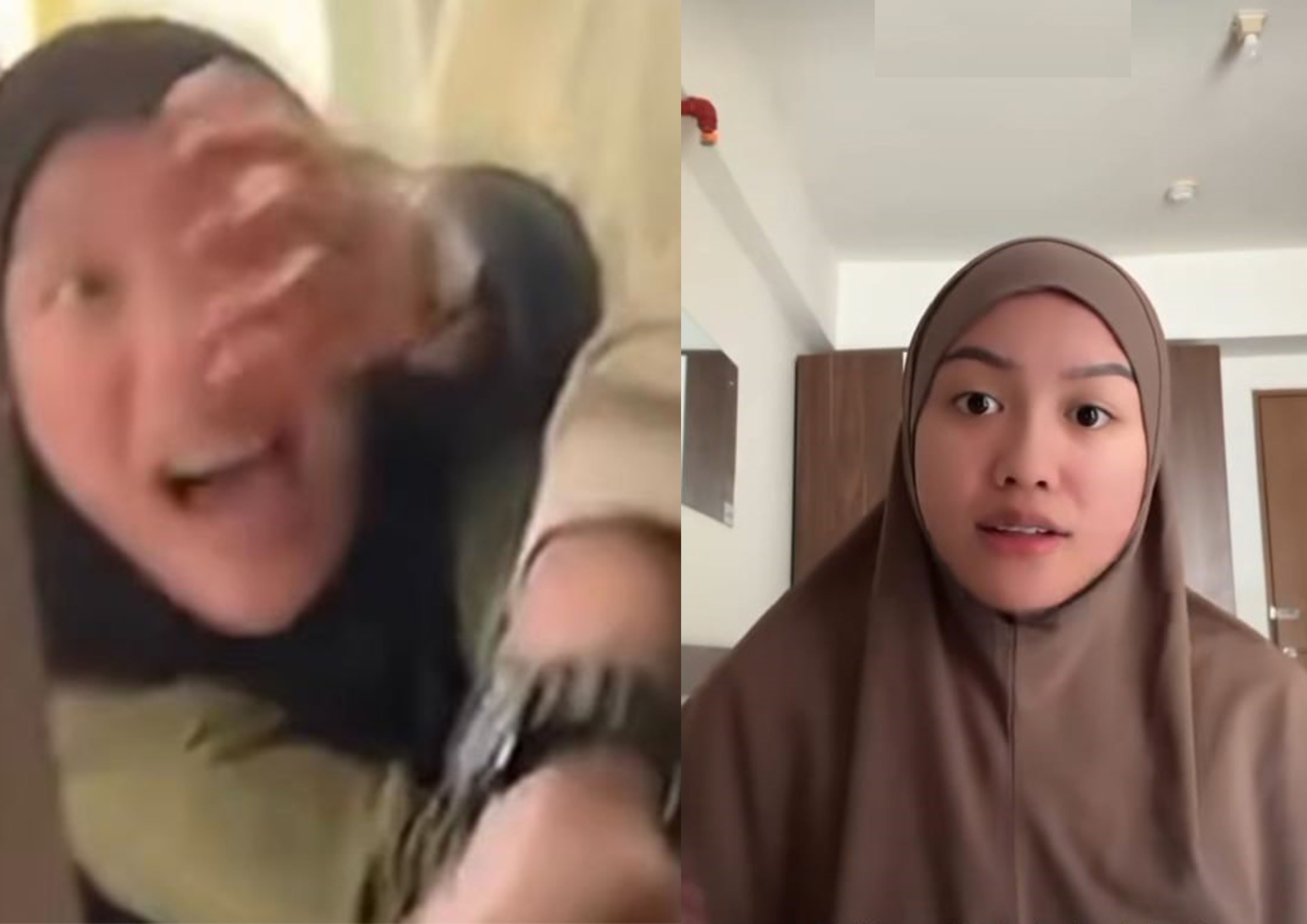 Lolly histeris saat dijemput paksa tim Nikita Mirzani di apartemennya (kiri) dan Lolly saat emosi meluapkan kekesalannya di medsos penuh umpatan.