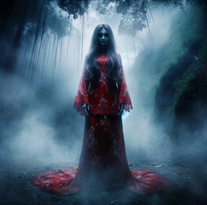 Ilustrasi Sosok Hantu Perempuan Berpakian  Merah Yang Mendiami Gedung Sate.