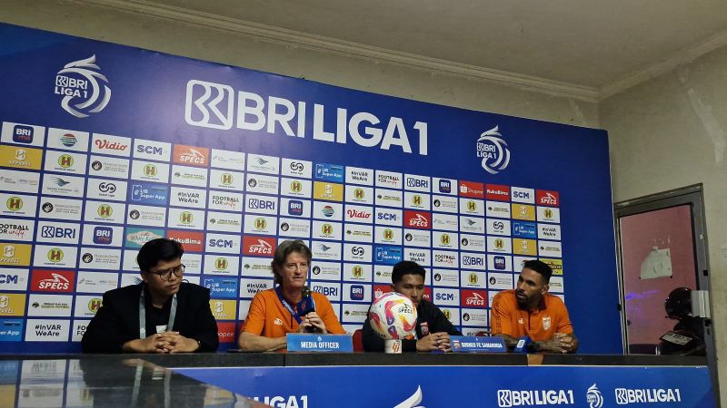 Suasana konferensi pers usai pertandingan Barito Putera versus Borneo FC di Stadion Sultan Agung, Senin (23/9/2024).