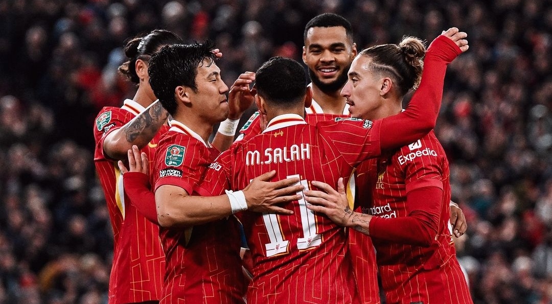 Selebrasi pemain Liverpool usai pecundangi West Ham dengan skor 5-1 di Carabao Cup (ig liverpoolfc)