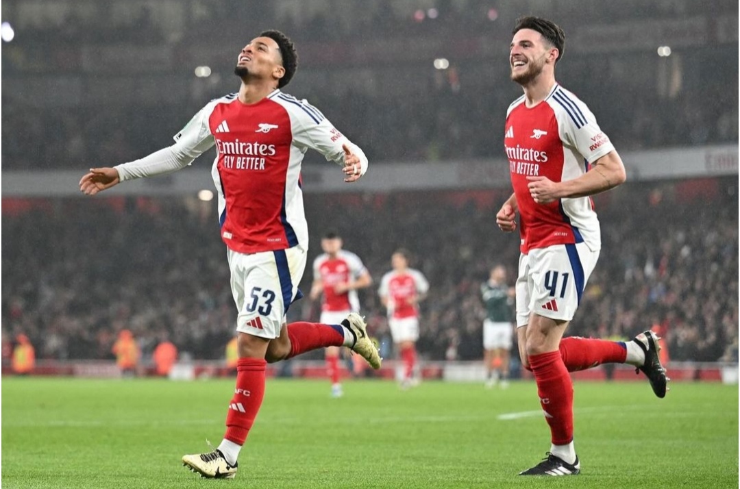 Selebrasi Ethan Nwaneri usai mencetak gol dalam kemenangan Arsenal atas Bolton Wanderers di Carabao Cup (ig ethan_nwaneri)