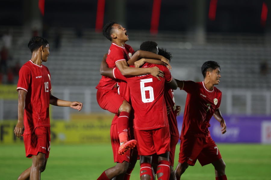 Selebrasi penggawa timnas Indonesia U20 usai cetak gol ke gawang Maladewa pada pertandingan pertama grup F Kualifikasi Piala Asia U20 2025 (PSSI)