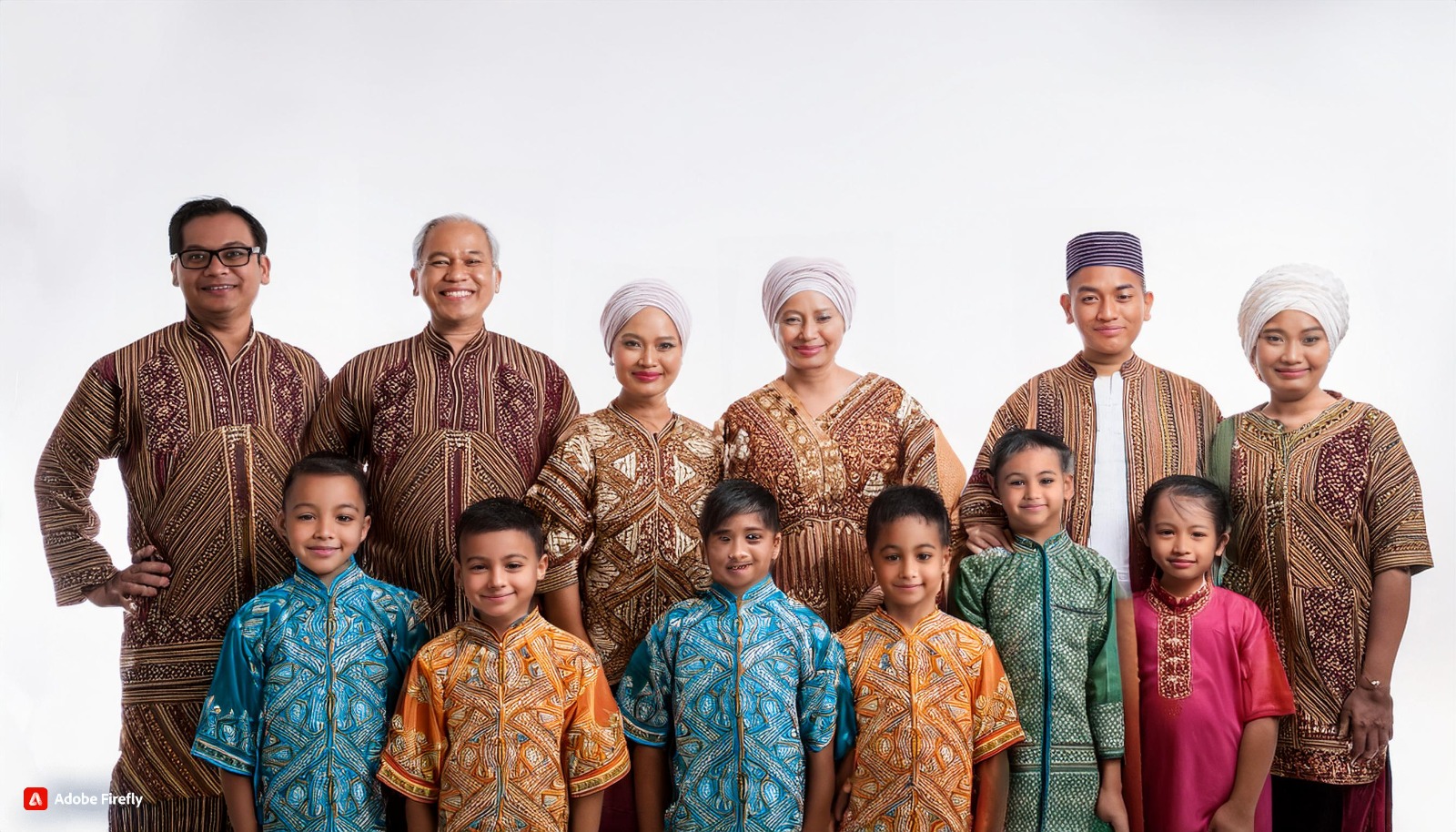 Ilustrasi Putra-Putri Bangsa Indonesia Mengenakan Batik (AI/https://firefly.adobe.com/)