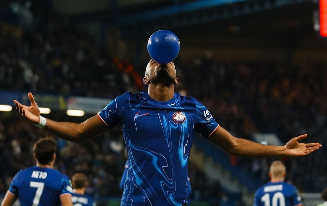 Selebrasi Chritopher Nkunku setelah mencetak gol bagi Chelsea saat menjamu KAA Gent di Conference League (ig chelseafc)