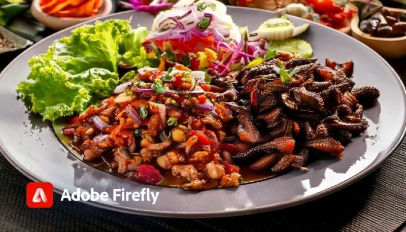 Ilustrasi Makanan Ekstrem dari Thailand (AI/ Adobe Firefly)