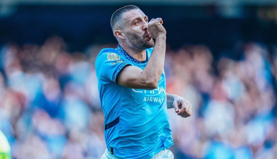 Selebrasi Matoe Kovacic usai mencetak gol keduanya dalam kemenangan 3-2 Manchester City atas Fulham di Etihad Stadium (ig mancity)