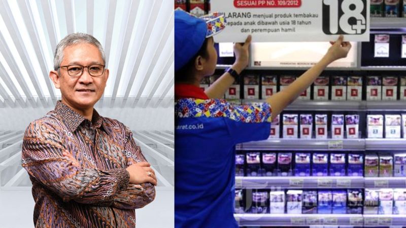 Dirjen Bea Cukai Askolani dan rokok di minimarket.