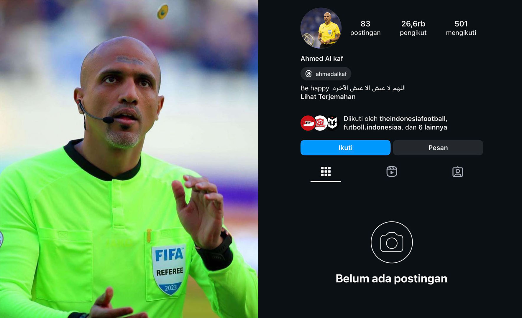Instagram@ahmedalkaf milik wasit kontroversial asal Oman .