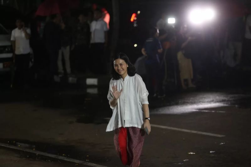 Veronica Tan di kediaman Presiden Terpilih Prabowo Subianto, Kertanegara, Jakarta Selatan, Senin (14/10/2024).