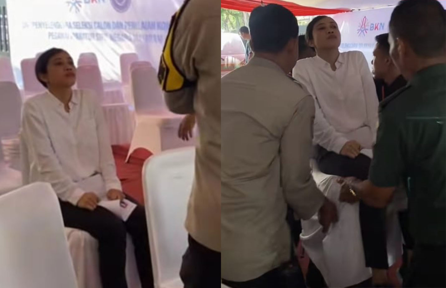 Terlihat seorang perempuan yang terduduk kaku.